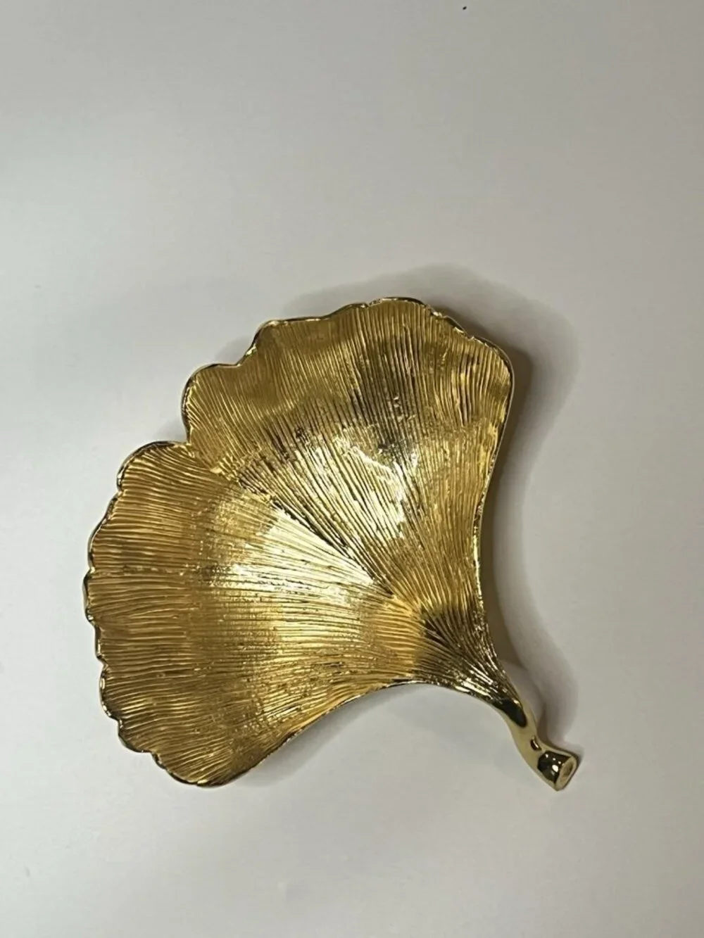 Vintage Signed Gold Tone Ginkgo Leaf Trinket Dish 6